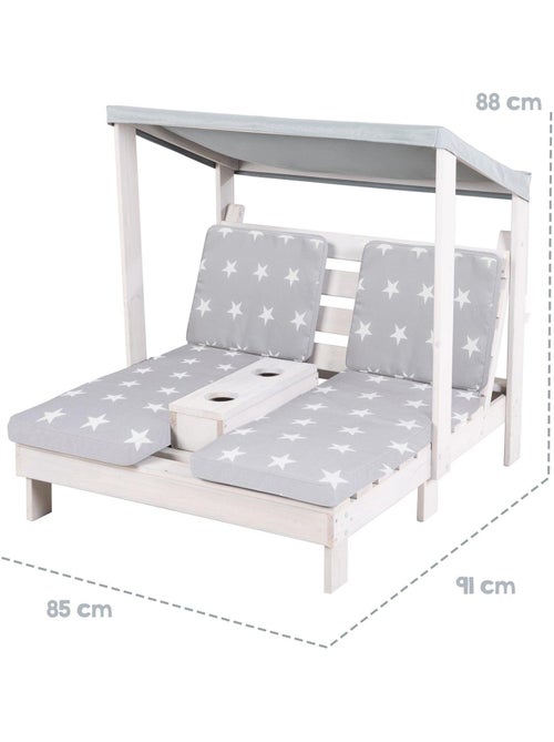 Doble tumbona para niños en madera FSC con 4 cojines y parasol 'Roba little stars' - Kiabi