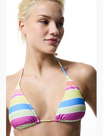 Donna top de bikini triangular a rayas penti