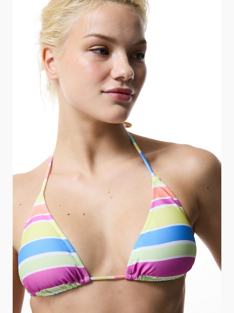 Donna top de bikini triangular a rayas penti Rosa fluo - Kiabi
