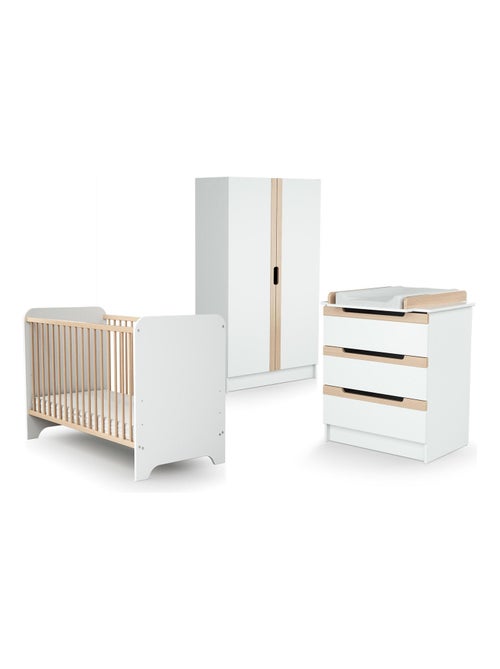 Dormitorio bebé con cuna, cambiador y armario CARROUSEL madera - Kiabi