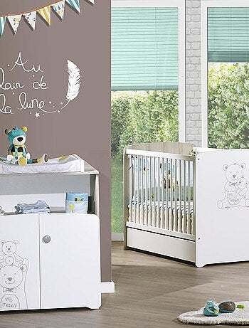 Dormitorio dúo cama y cambiador en madera - BABYPRICE