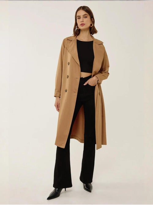 Double-Breasted Belted Long Trench Coat - Kiabi Double-Breasted Belted Long Trench Coat - Kiabi