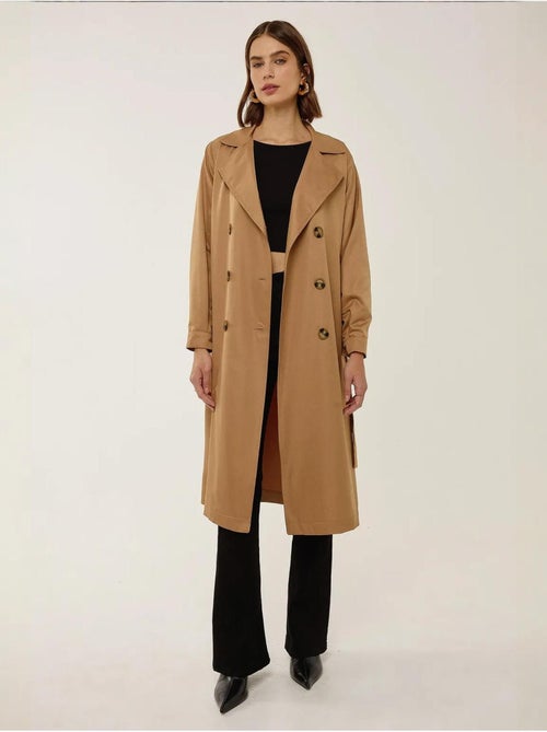 Double-Breasted Belted Long Trench Coat - Kiabi Double-Breasted Belted Long Trench Coat - Kiabi