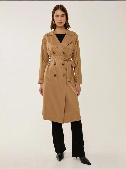 Double-Breasted Belted Long Trench Coat - Kiabi Double-Breasted Belted Long Trench Coat - Kiabi