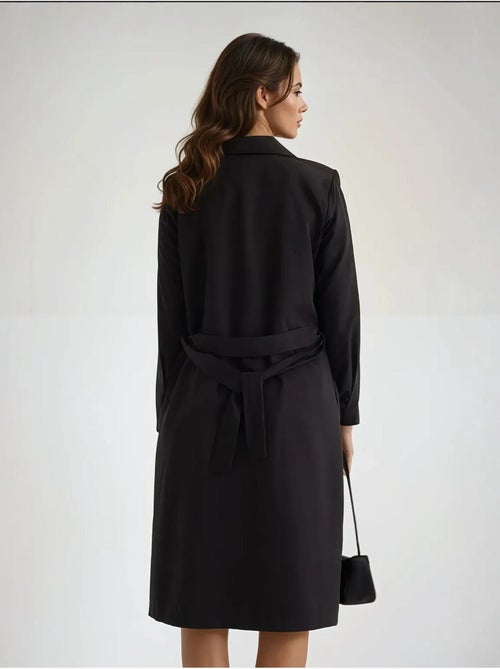 Double-Breasted Belted Long Trench Coat - Kiabi Double-Breasted Belted Long Trench Coat - Kiabi