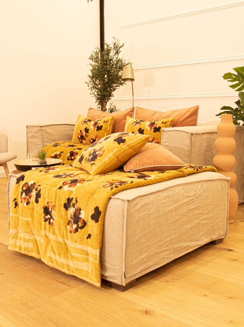 Edredón de terciopelo con estampado floral Amarillo - Kiabi