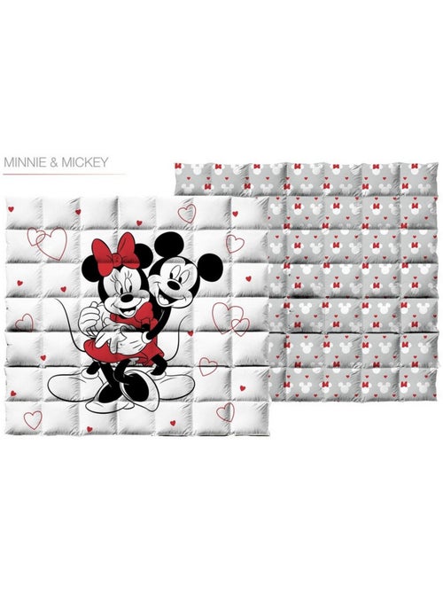 Edredón infantil Minnie y Mickey, acolchado impreso reversible para cama de 2 plazas, LOVE - Kiabi