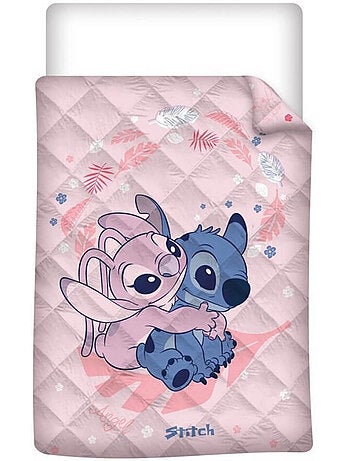 Edredón Stitch y Angel Rose Disney infantil, textil Oeko-Tex, estampado reversible, cama 1 plaza