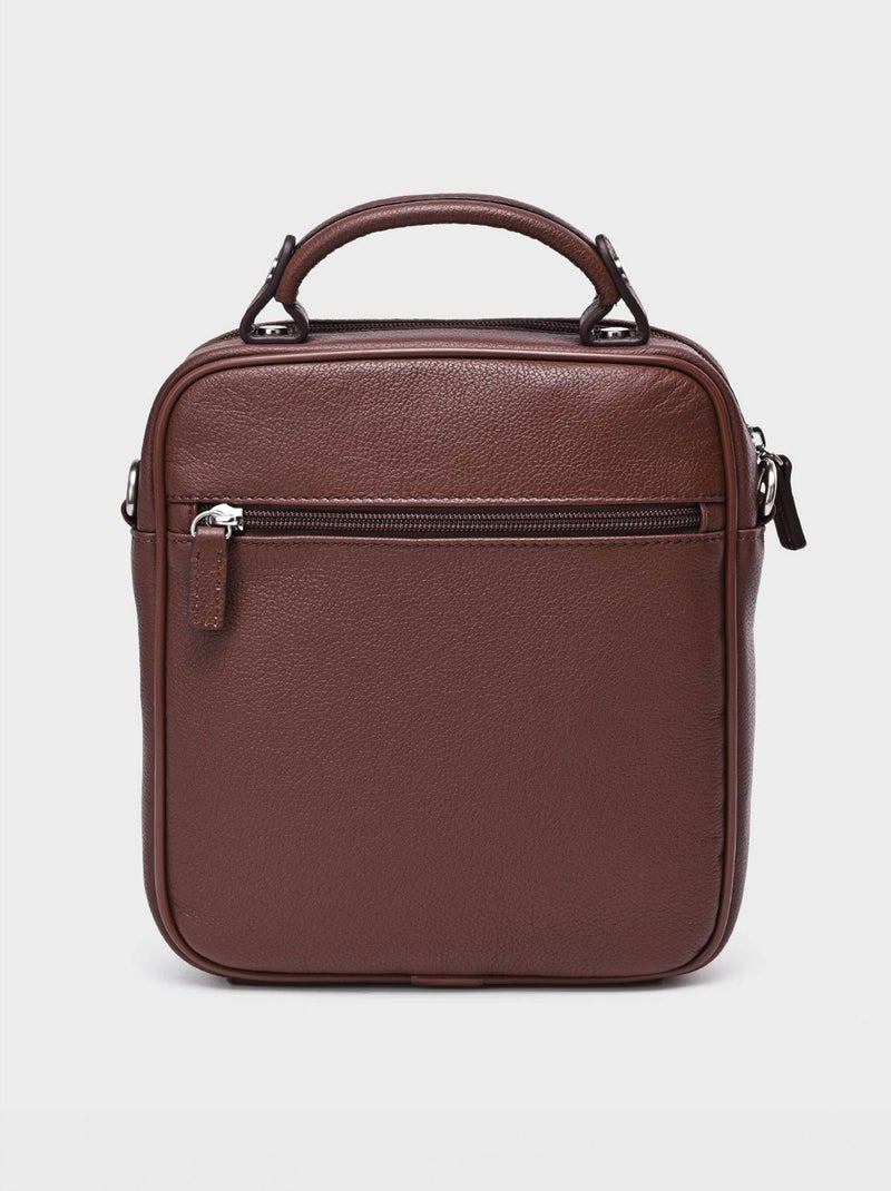 Elegante bolso de piel para hombre Marrón chocolate - Kiabi