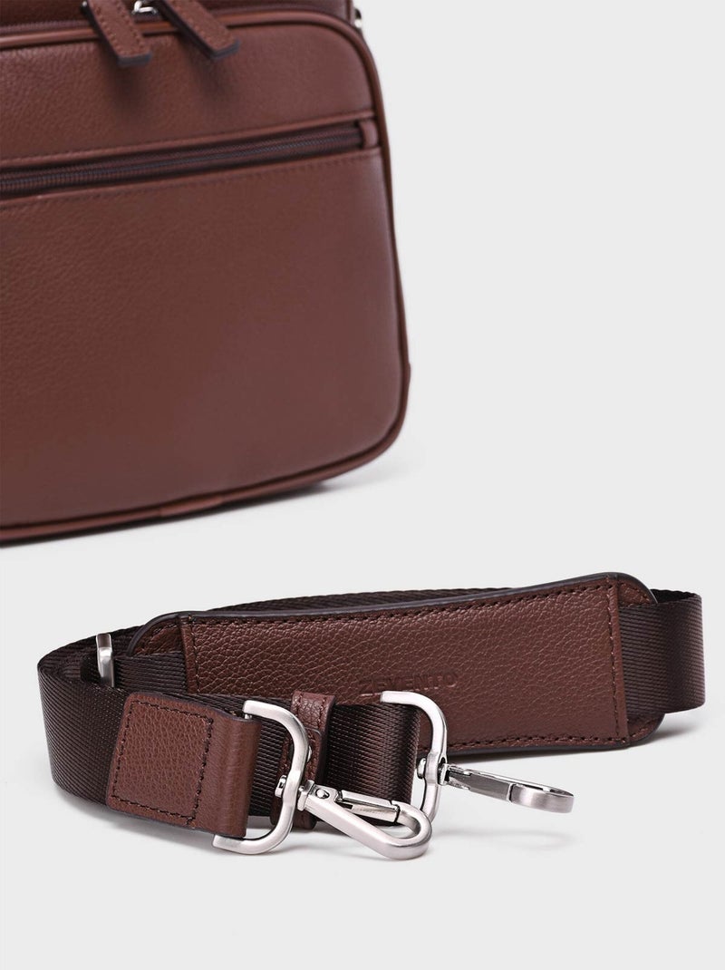 Elegante bolso de piel para hombre Marrón chocolate - Kiabi