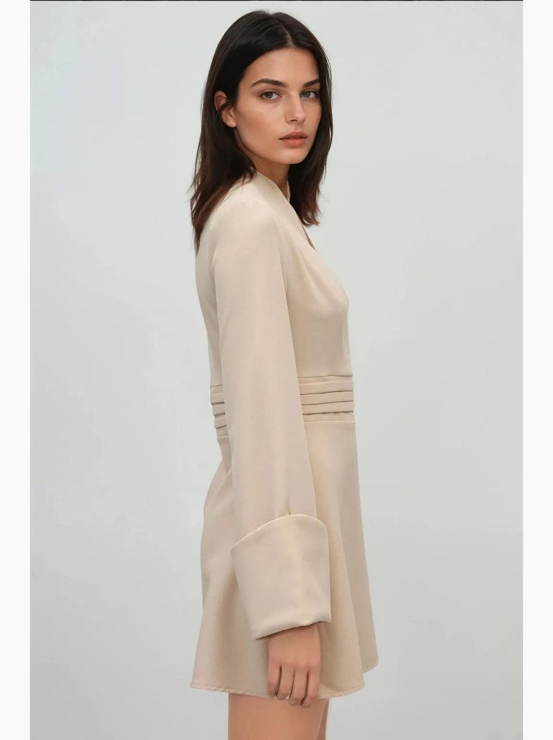 Elegante minivestido de manga larga con escote en v hiccup Marfil - Kiabi