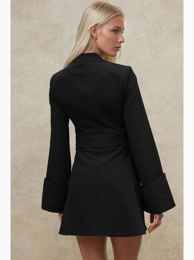 Elegante minivestido de manga larga con escote en v hiccup Negro - Kiabi