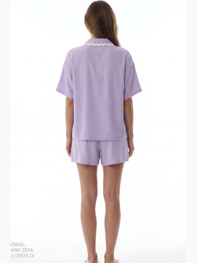 Ella conjunto de pijama con camisa, encaje, manga corta y shorts penti Lavanda - Kiabi