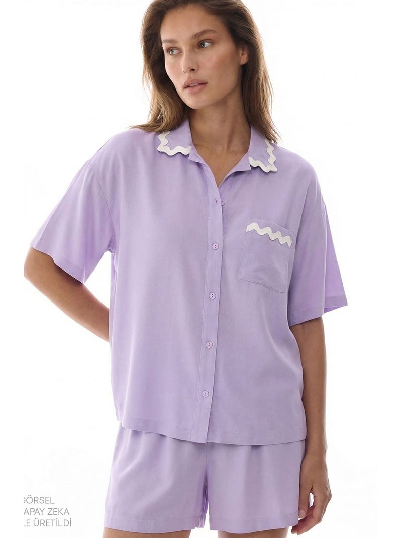 Ella conjunto de pijama con camisa, encaje, manga corta y shorts penti Lavanda - Kiabi