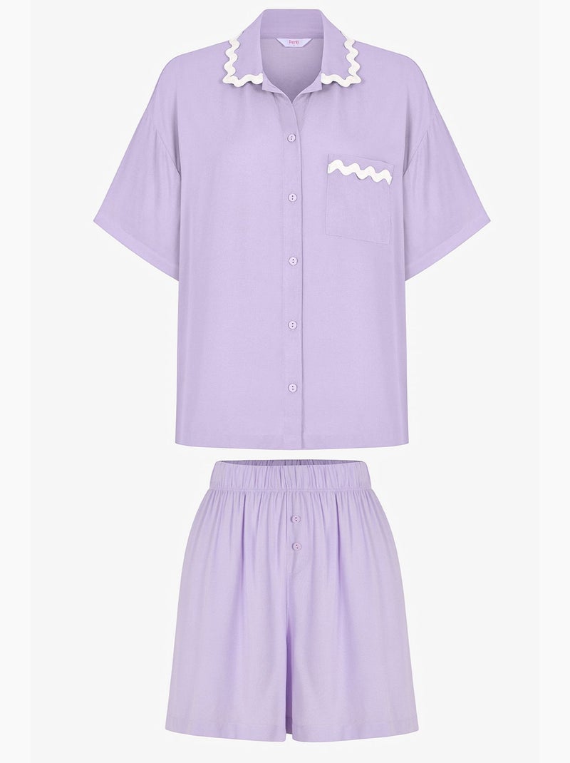 Ella conjunto de pijama con camisa, encaje, manga corta y shorts penti Lavanda - Kiabi