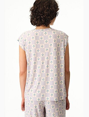 Ella estampado de cuadro vichy, camiseta de manga corta, top de pijama penti