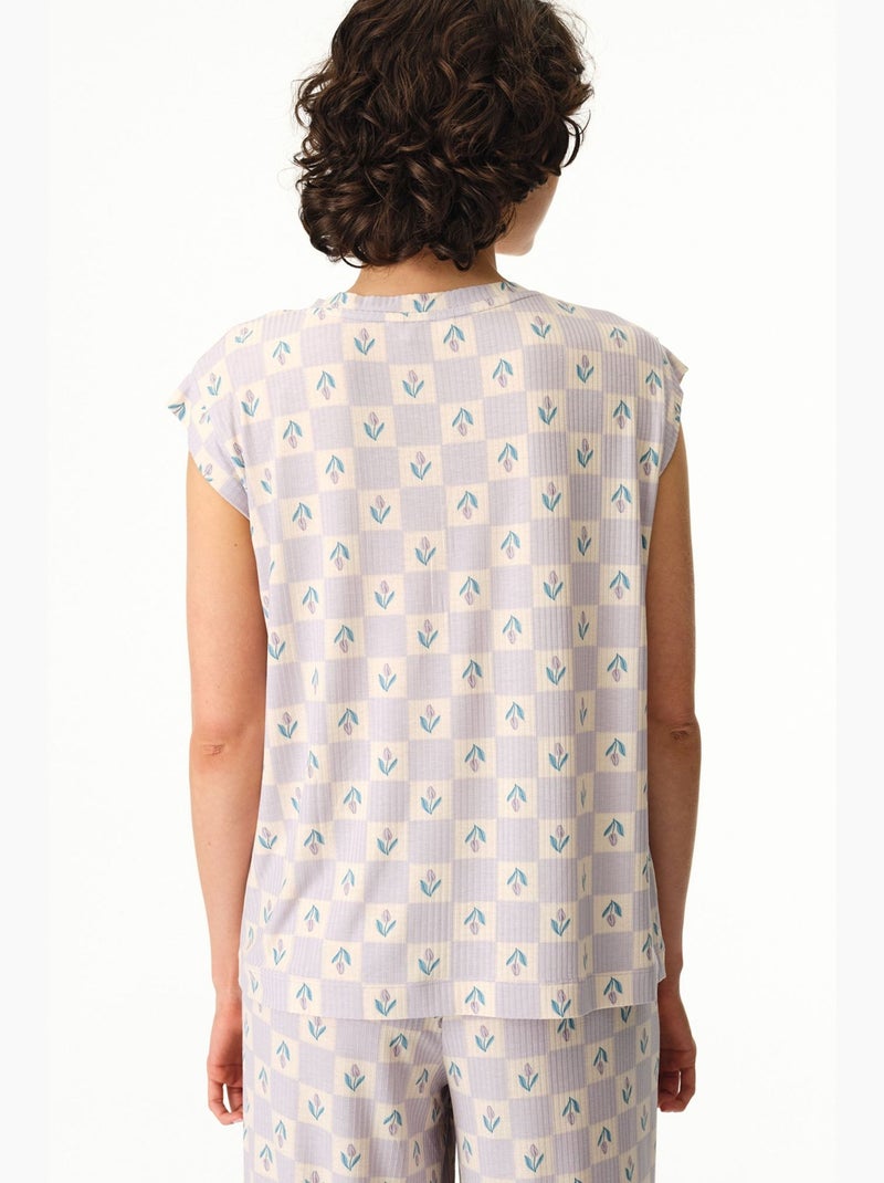 Ella estampado de cuadro vichy, camiseta de manga corta, top de pijama penti Blanco - Kiabi