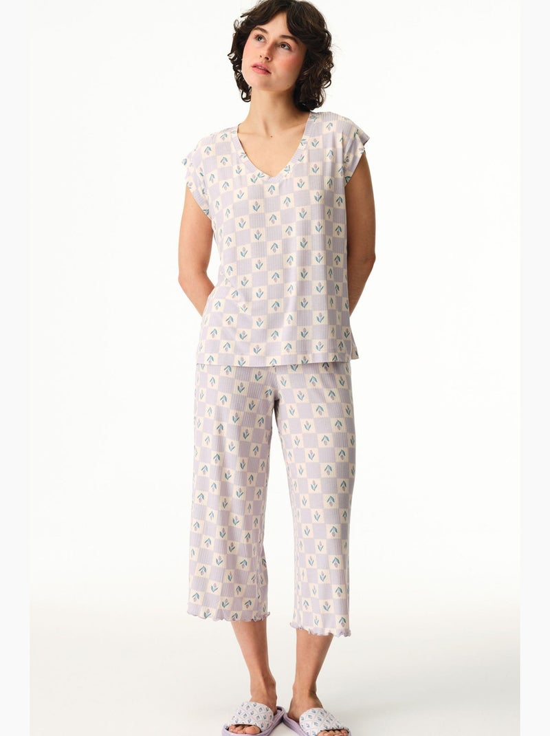 Ella estampado de cuadro vichy, camiseta de manga corta, top de pijama penti Blanco - Kiabi