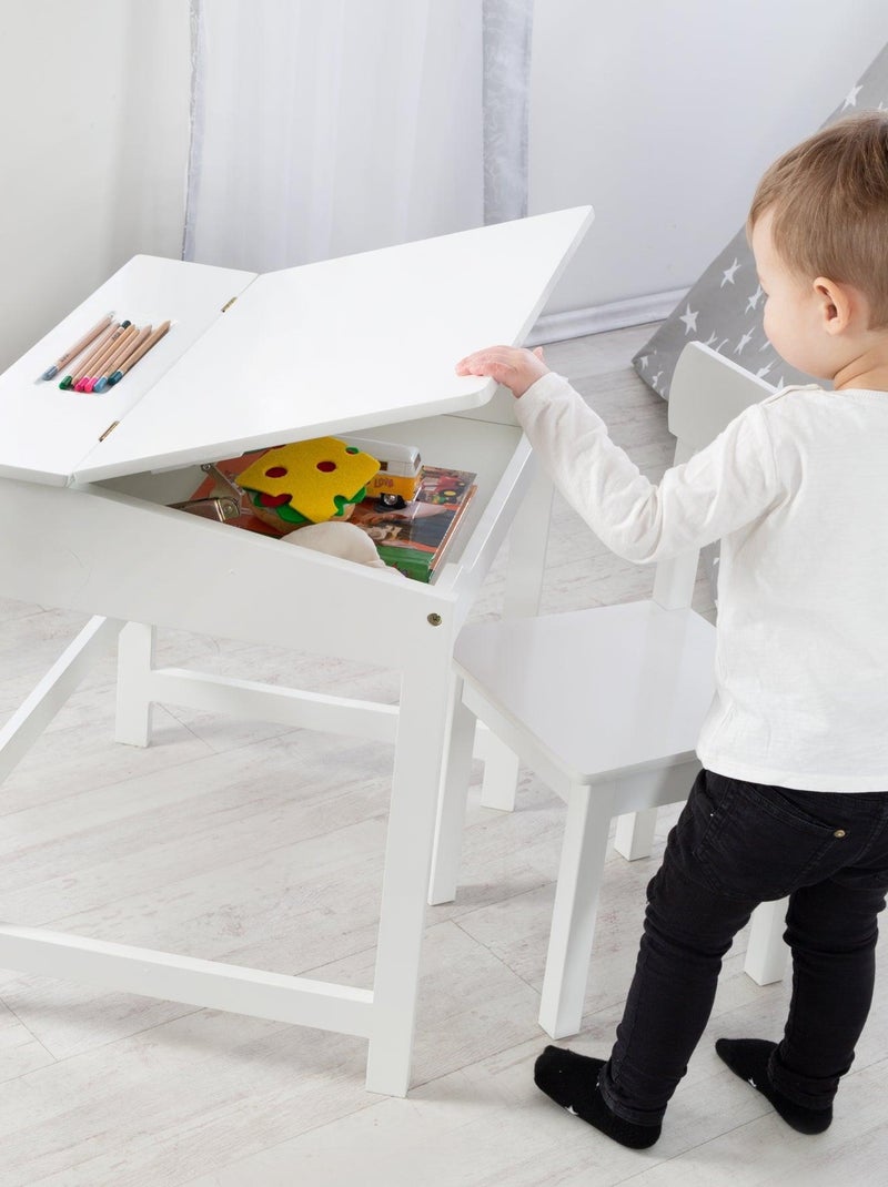 Escritorio escolar con almacenamiento integrado y silla infantil en madera 'Roba' Blanco - Kiabi