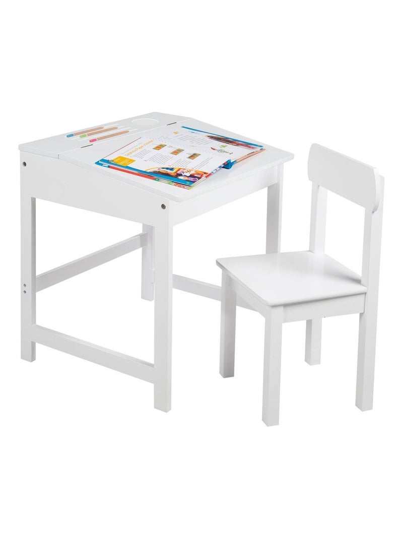 Escritorio escolar con almacenamiento integrado y silla infantil en madera 'Roba' Blanco - Kiabi