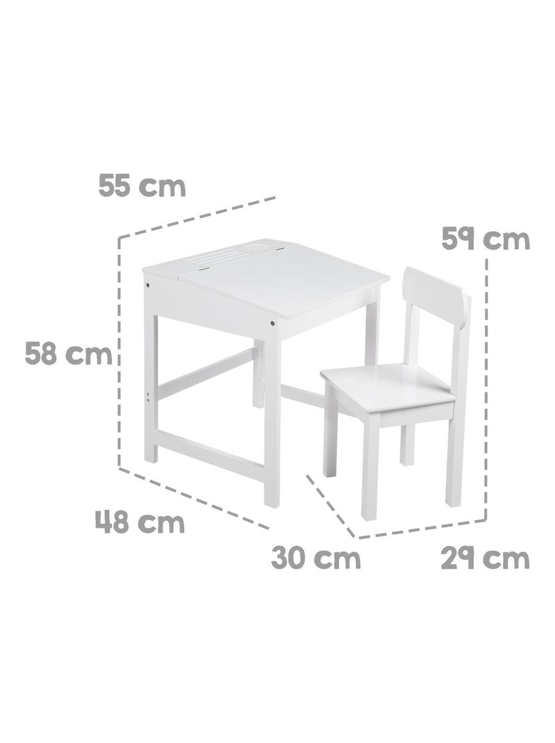 Escritorio escolar con almacenamiento integrado y silla infantil en madera 'Roba' Blanco - Kiabi