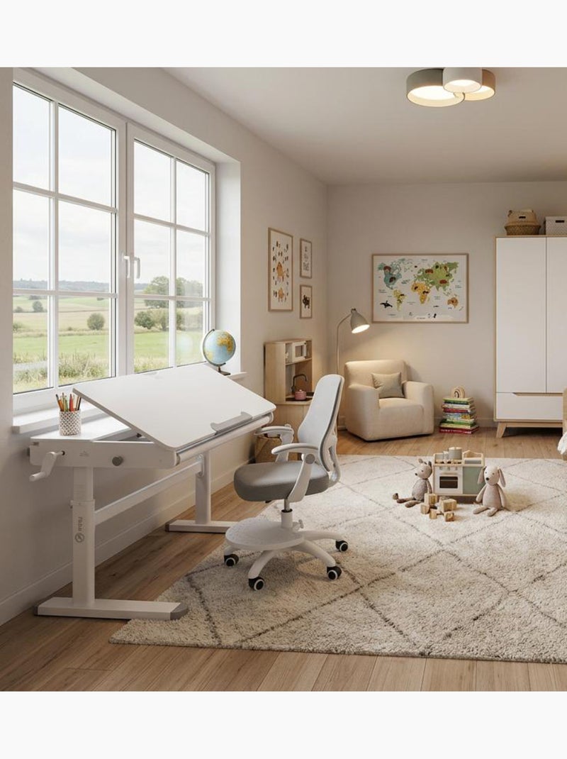Escritorio infantil Smart Grow con tablero inclinable y estantería Blanco - Kiabi