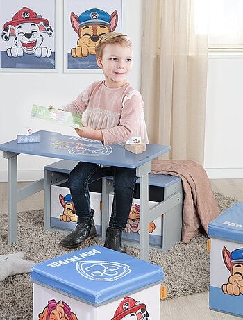Escritorio y banco infantil 2 en 1 en madera + 2 cajas de almacenamiento 'Roba Paw Patrol'