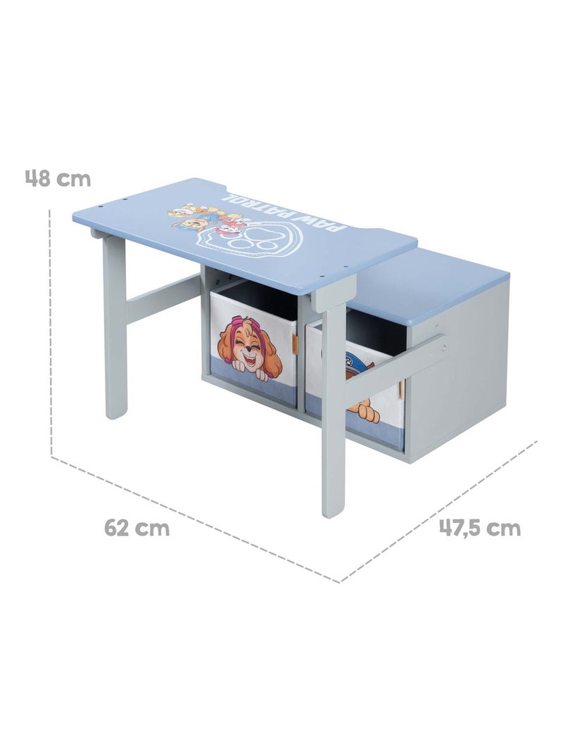 Escritorio y banco infantil 2 en 1 en madera + 2 cajas de almacenamiento 'Roba Paw Patrol' Azul gris - Kiabi