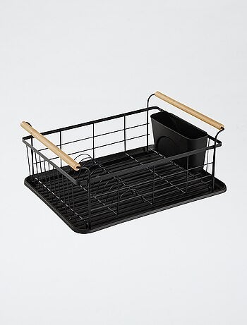 Escurridor de cocina de metal con asas de madera