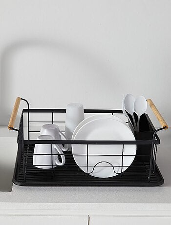 Escurridor de cocina de metal con asas de madera
