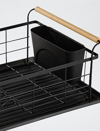 Escurridor de cocina de metal con asas de madera