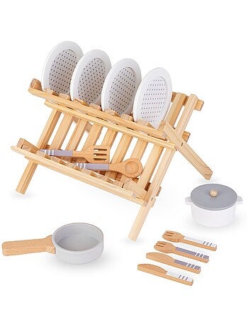 Escurridor y vajilla de cocina madera juego rol Mamabrum