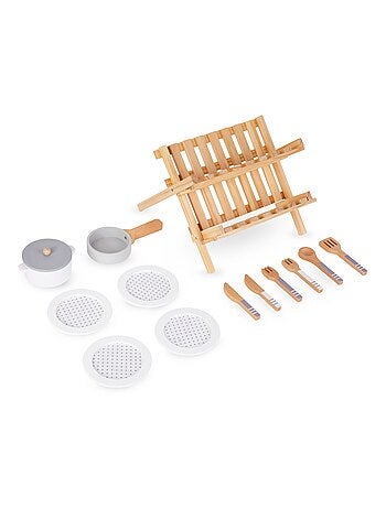 Escurridor y vajilla de cocina madera juego rol Mamabrum