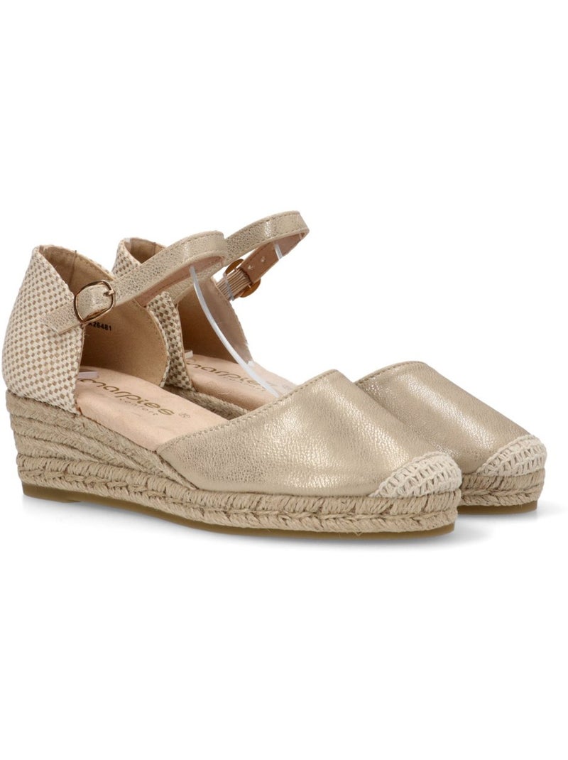 Esparteña Valenciana Alpargata Cómodas Mujer Cuña Media - Amarpies Beige/Blanco perlado/Platino - Kiabi