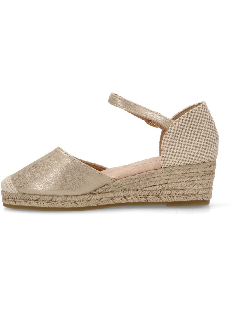 Esparteña Valenciana Alpargata Cómodas Mujer Cuña Media - Amarpies Beige/Blanco perlado/Platino - Kiabi