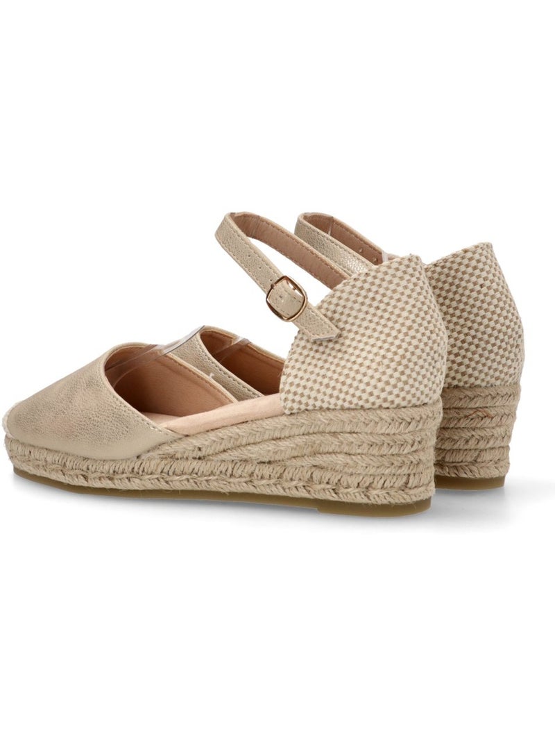 Esparteña Valenciana Alpargata Cómodas Mujer Cuña Media - Amarpies Beige/Blanco perlado/Platino - Kiabi