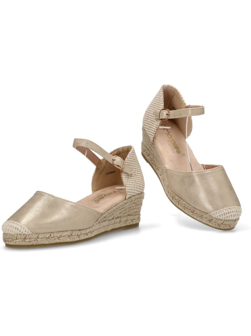 Esparteña Valenciana Alpargata Cómodas Mujer Cuña Media - Amarpies Beige/Blanco perlado/Platino - Kiabi