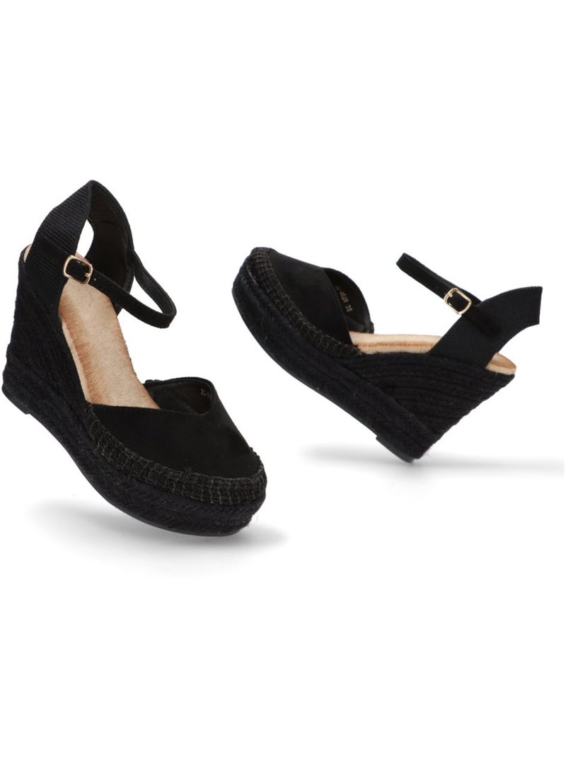 Esparteña Valenciana Alpargata Diario Mujer Cuña Alta - Luna Collection Negro - Kiabi