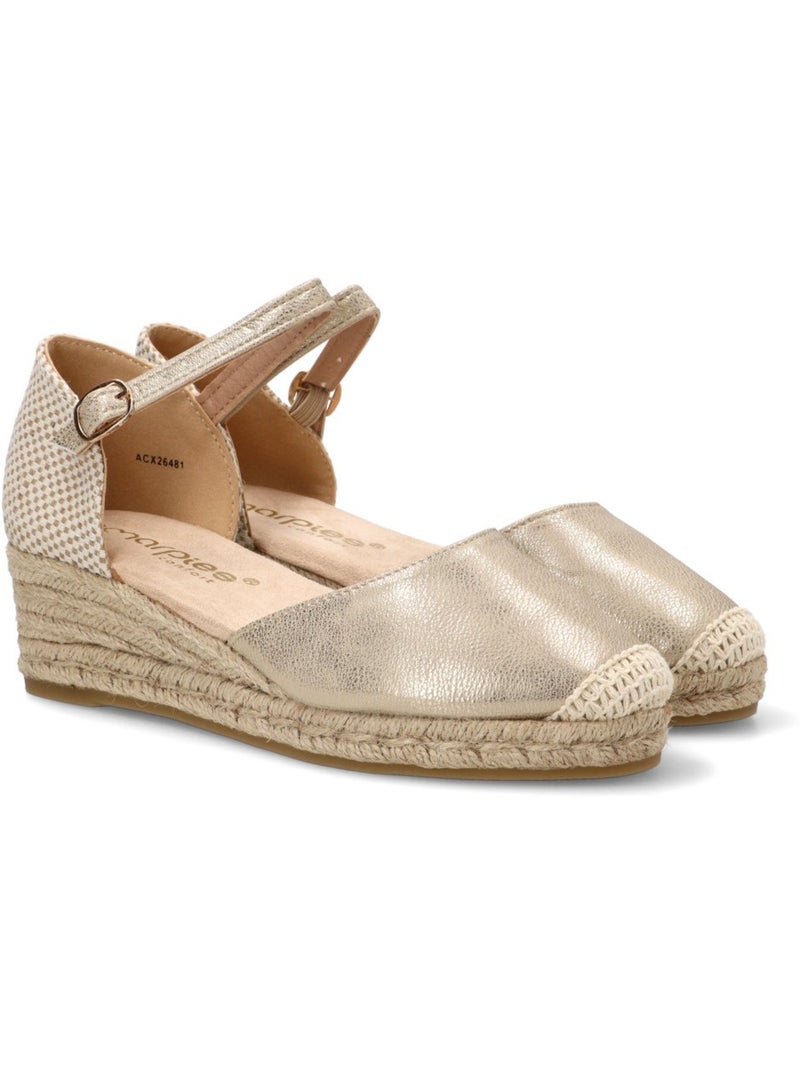 Esparteña Valenciana Alpargata Diario Mujer Cuña Media - Amarpies Beige/Blanco perlado/Platino - Kiabi