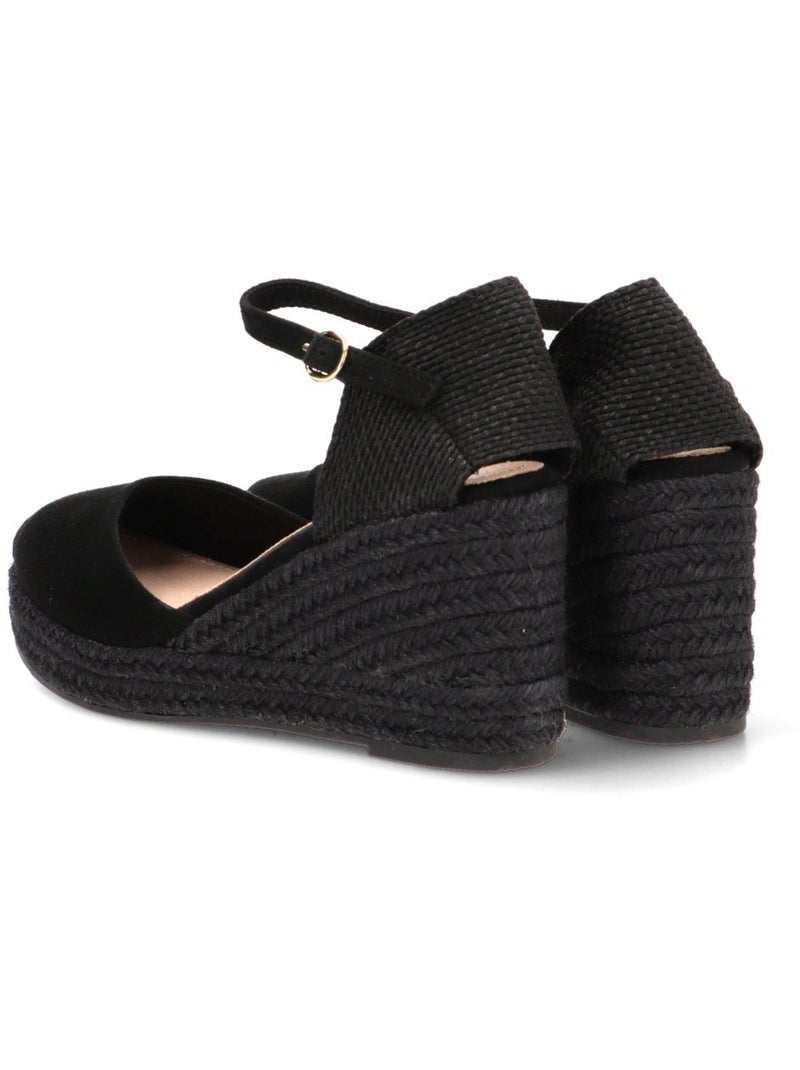 Esparteña Valenciana Alpargata Valenciana Mujer Cuña Alta - Luna Trend Negro - Kiabi