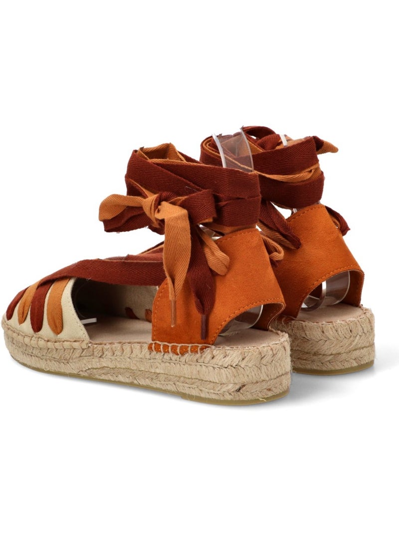Esparteña Valenciana Alpargata Valenciana Mujer Suela Plana - Luna Trend Naranja - Kiabi