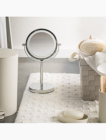 Espejo aumentador de pie LUMI x3 LED de metal Inox – Guy Levasseur