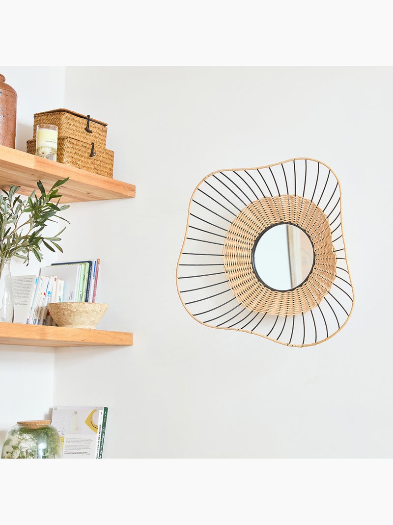 Espejo redondo mural Java en ratán y metal negro – 55 cm – Future Home Beige natural - Kiabi