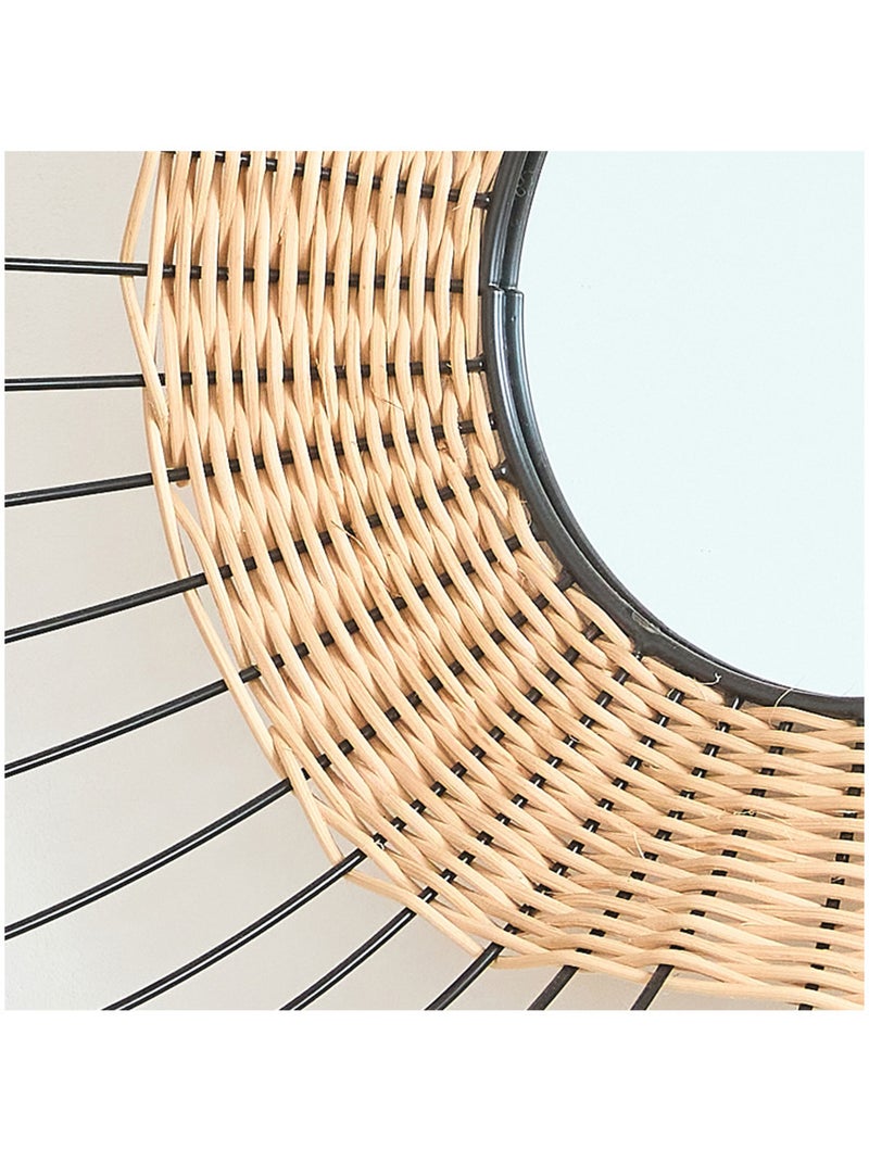Espejo redondo mural Java en ratán y metal negro – 55 cm – Future Home Beige natural - Kiabi