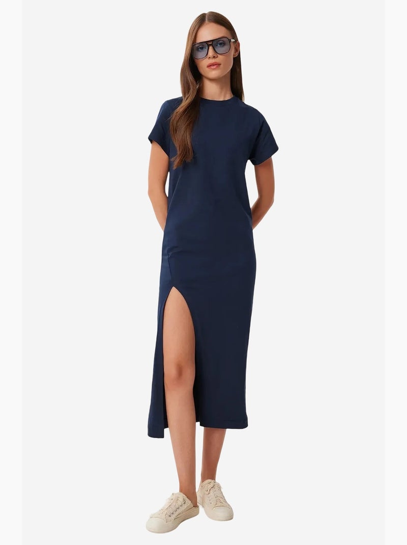 Estambul vestido midi ajustado con abertura lateral istanbul Azul marino - Kiabi