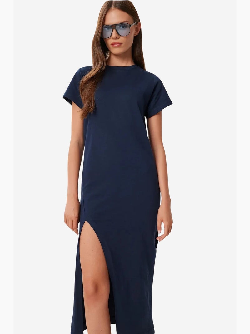 Estambul vestido midi ajustado con abertura lateral istanbul Azul marino - Kiabi