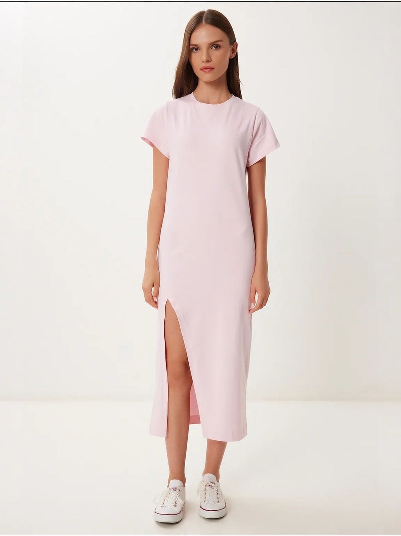 Estambul vestido midi ajustado con abertura lateral istanbul Rosa almendra - Kiabi