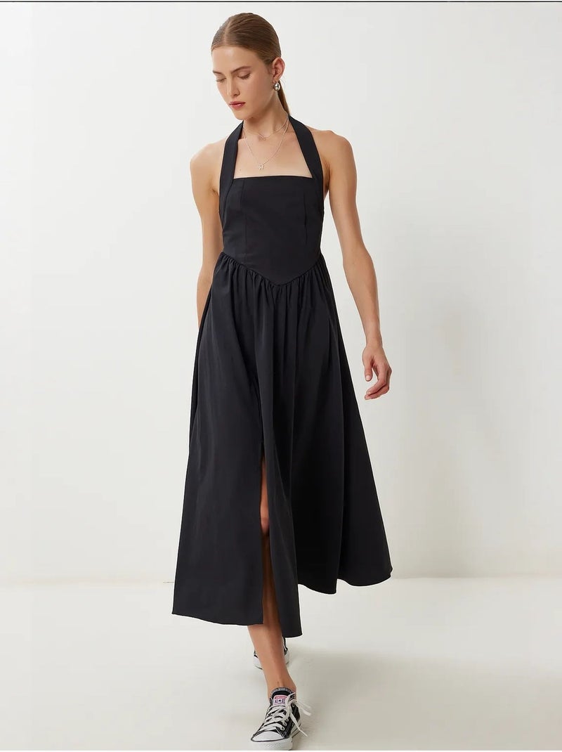 Estambul vestido midi ajustado con cuello cuadrado istanbul Negro - Kiabi