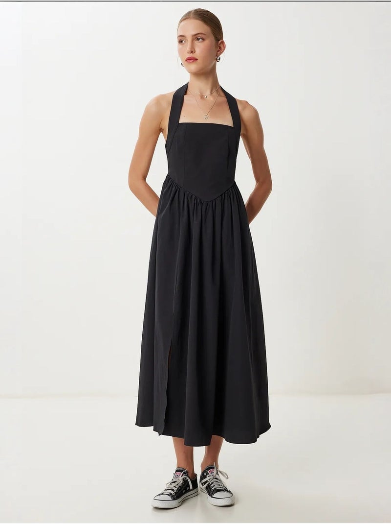 Estambul vestido midi ajustado con cuello cuadrado istanbul Negro - Kiabi