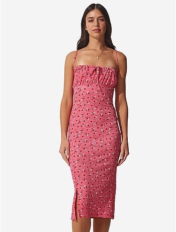 Estambul vestido midi ajustado con estampado floral y abertura istanbul